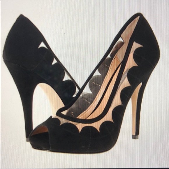 French Connection Shoes - French Connection scallop black suede heels 7.5